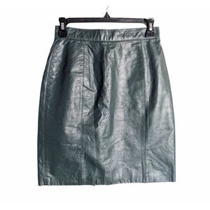 Vintage 80s Hunter Green leather mini skirt Interin women's S 7/8